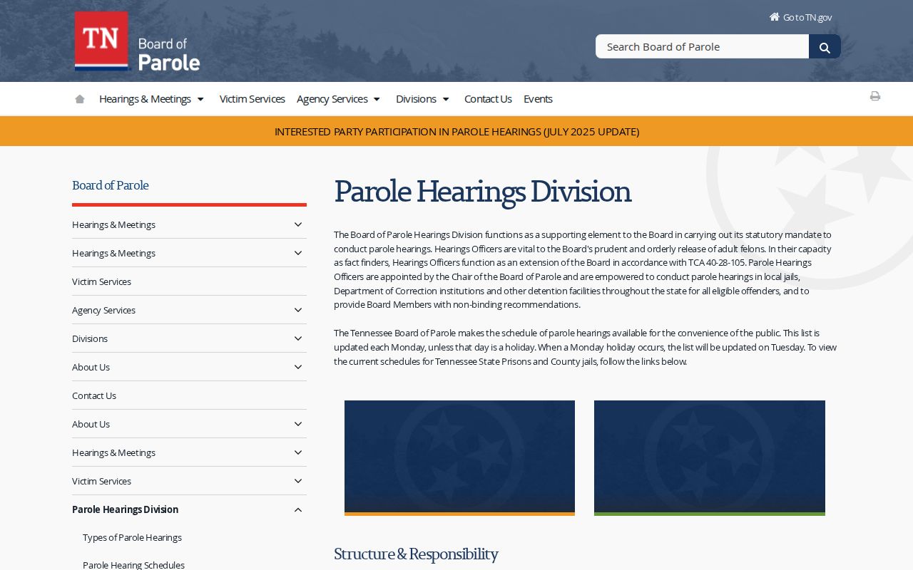 Tennessee Board parole hearing process for Trousdale County release supervision