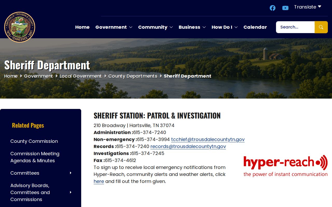 Official Trousdale County Sheriff Department jail and records contact page