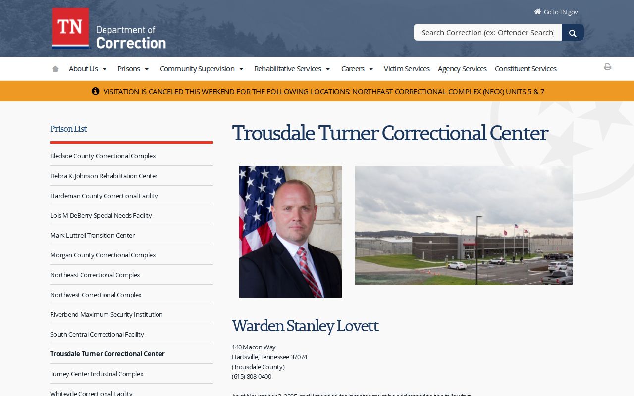 Official TDOC page for Trousdale Turner Correctional Center